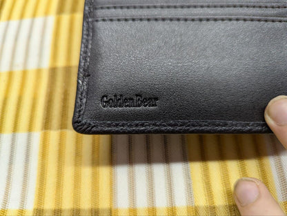 Pre-Owned Golden Bear Men's Folding Leather Black Wallet