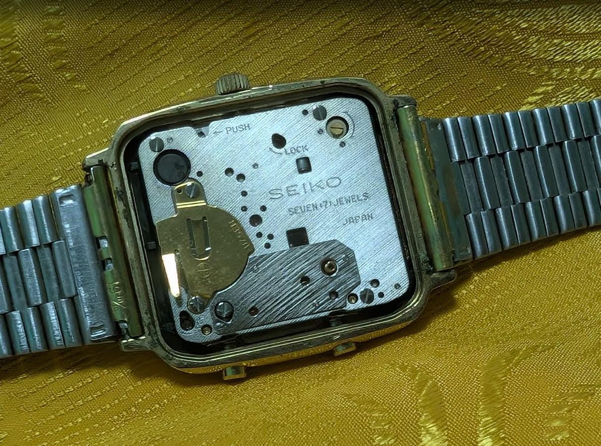 RARE Vintage Pre-Owned Seiko H357-509A Ana-Digi Quartz Watch, 30mm Square Case, Digital Display, New Battery, Working Video, Rare Japan Retro Gift