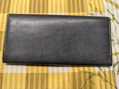 Vintage Pre-Owned Genuine Bridle Leather Long Wallet Black Tan Interior Continental Bifold Zip Coin Pocket Classic Mens Leather Wallet