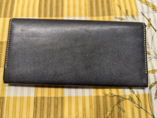 Vintage Pre-Owned Genuine Bridle Leather Long Wallet Black Tan Interior Continental Bifold Zip Coin Pocket Classic Mens Leather Wallet