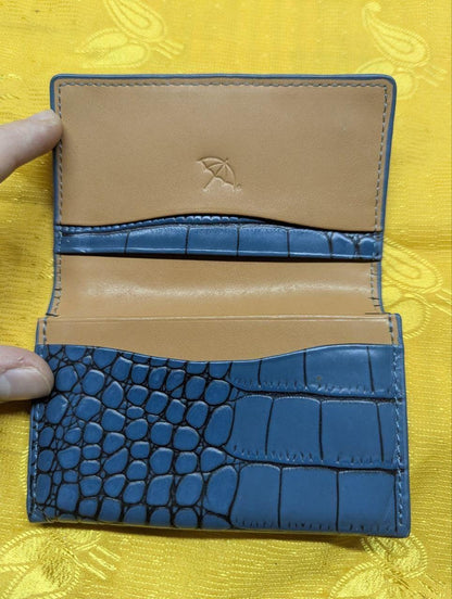 Pre-Owned Arnold Palmer Crocodile Embossed Leather Folding Card Case