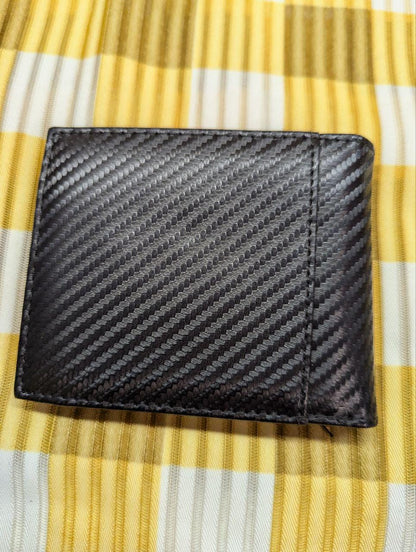 Pre-Owned Trifold Wallet With Coin Case , Black Carbon/ Genuine Leather