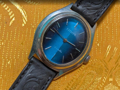 Vintage Pre-Owned Citizen Castalia 6700 Blue Dial Watch 4-674081TA Japan Rare Collectible For Repair Parts 28mm