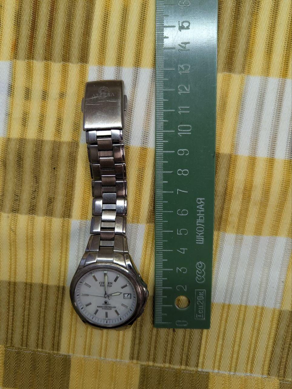 Vintage Pre-Owned Rare Citizen Attesa H410-T003788 Eco-Drive Titanium Radio Controlled Watch Silver Dial JDM Japan