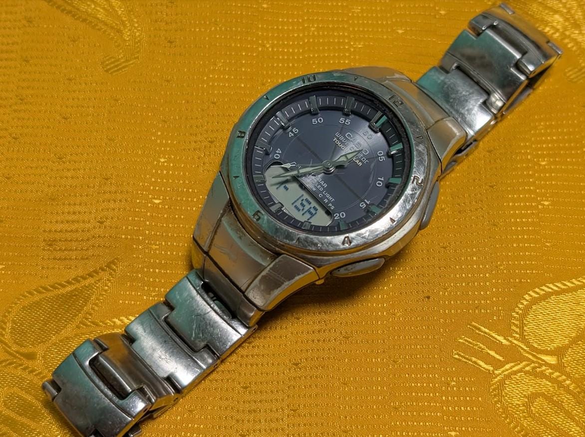 Vintage Pre-Owned Casio Wave Ceptor WVA-400J Tough Solar Ana-Digi Watch 40mm Japan Working