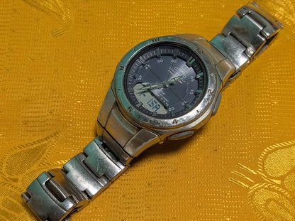 Vintage Pre-Owned Casio Wave Ceptor WVA-400J Tough Solar Ana-Digi Watch 40mm Japan Working