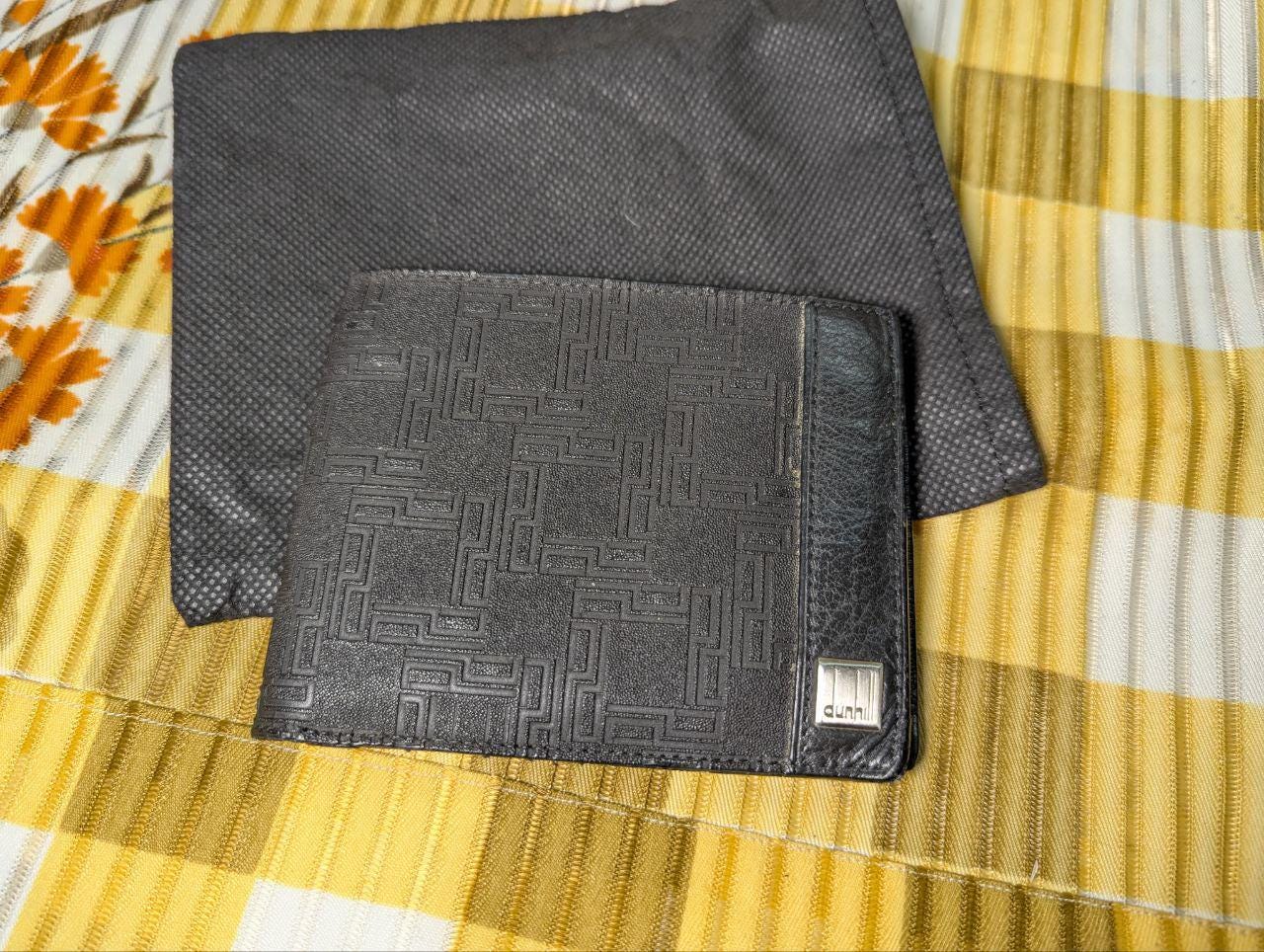 Pre-Owned Authentic Dunhill Black Leather Bifold Wallet Monogram Pattern