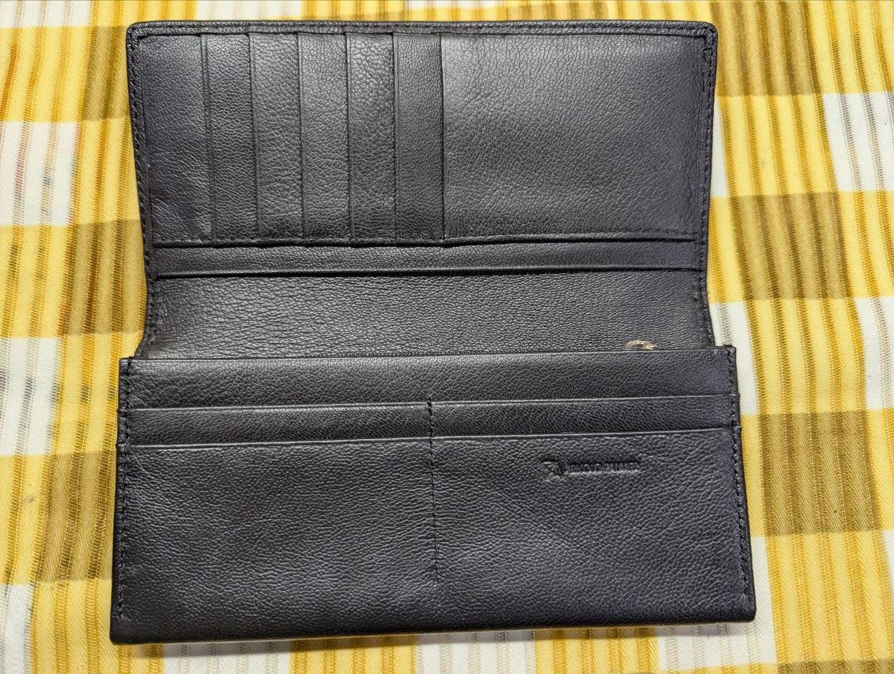 Vintage Pre-Owned Arnold Palmer Long Leather Wallet Black Bifold Card Holder Coin Wallet Slim Organizer Genuine Leather
