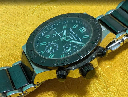 Pre-Owned Rare Mauro Jerardi MJ-027 Men's Chronograph Watch, 43mm Black Ceramic Bracelet, Japanese Quartz, 10 BAR, New Battery, Working Video, Gift