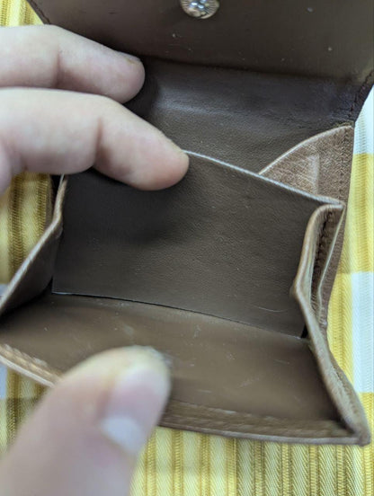 Pre-Owned Ostrich Leather Coin Purse Brown Snap Closure Change Wallet Small Accordion Pouch Compact Cash Holder