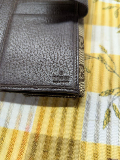 Vintage Pre-Owned Gucci GG Canvas Wallet Brown Monogram Leather Trim Long Wallet Designer Womens Wallet Authentic Italy