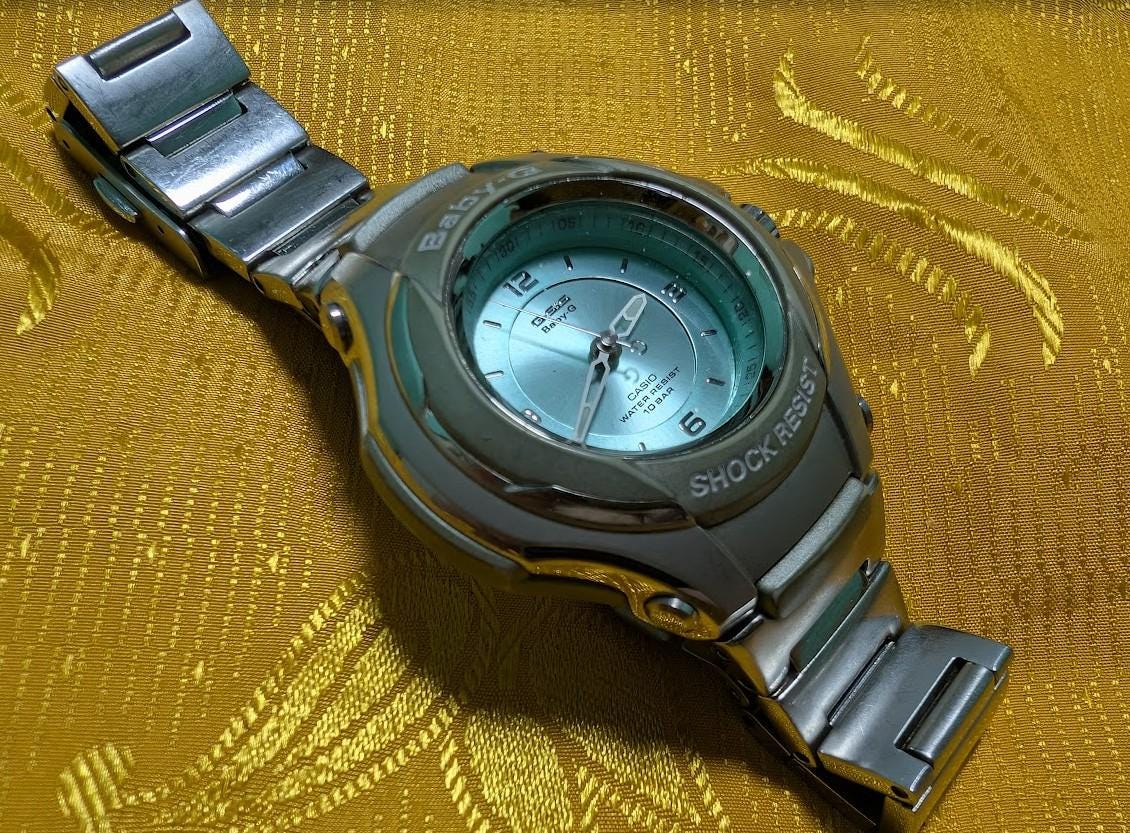 Vintage Pre-Owned Casio G-ms STG-100 Premium Baby-G Shock Resist 42mm Silver Blue Watch Working Y2K