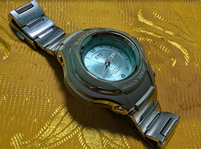 Vintage Pre-Owned Casio G-ms STG-100 Premium Baby-G Shock Resist 42mm Silver Blue Watch Working Y2K