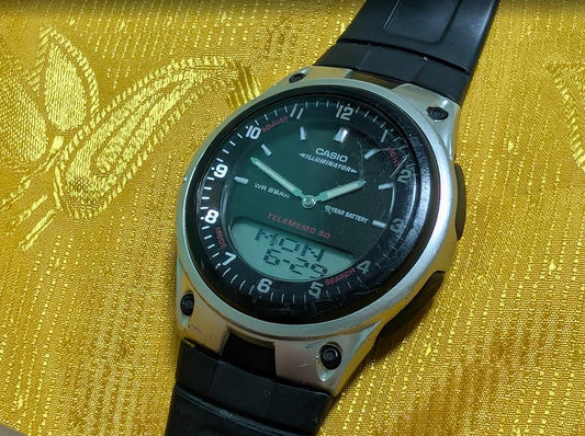 Vintage Pre-Owned Casio AW-80 Ana-Digi Watch 40mm Working Original Strap World Time Alarm Dual Time Quartz Wristwatch