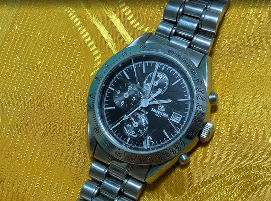 Vintage Pre-Owned Salvecchio Italy Chronograph Quartz Watch 38mm Date Stainless Steel Original Bracelet New Battery Working Rare