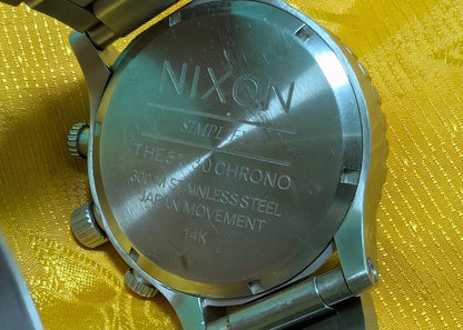 Pre-Owned Rare Nixon The 51-30 Chrono K14 300M Oversized Diver Watch 50mm White Dial Stainless Steel Japan Movement Working
