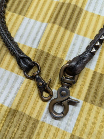 Vintage Pre-Owned Retro Bag handle, braided from black leather and metal