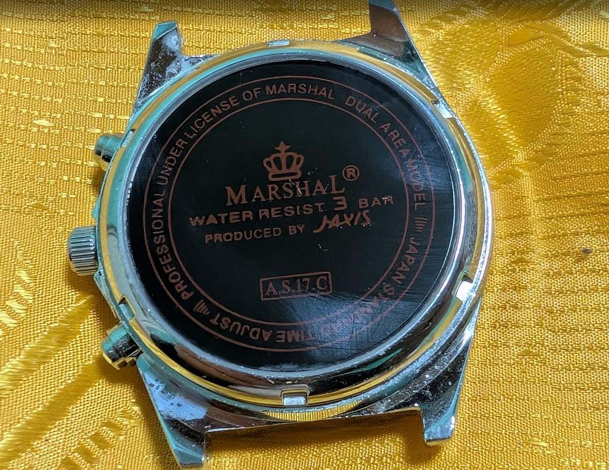 Marshal Dual Area Radio Control Watch Quartz Japan Vintage Pre-Owned Multi Timezone. Pilot style.Classic Retro Men's Watch .CASE 39mm. NEW Battery.