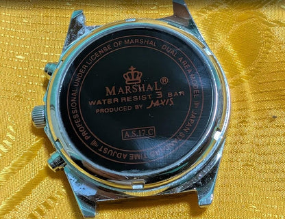 Marshal Dual Area Radio Control Watch Quartz Japan Vintage Pre-Owned Multi Timezone. Pilot style.Classic Retro Men's Watch .CASE 39mm. NEW Battery.