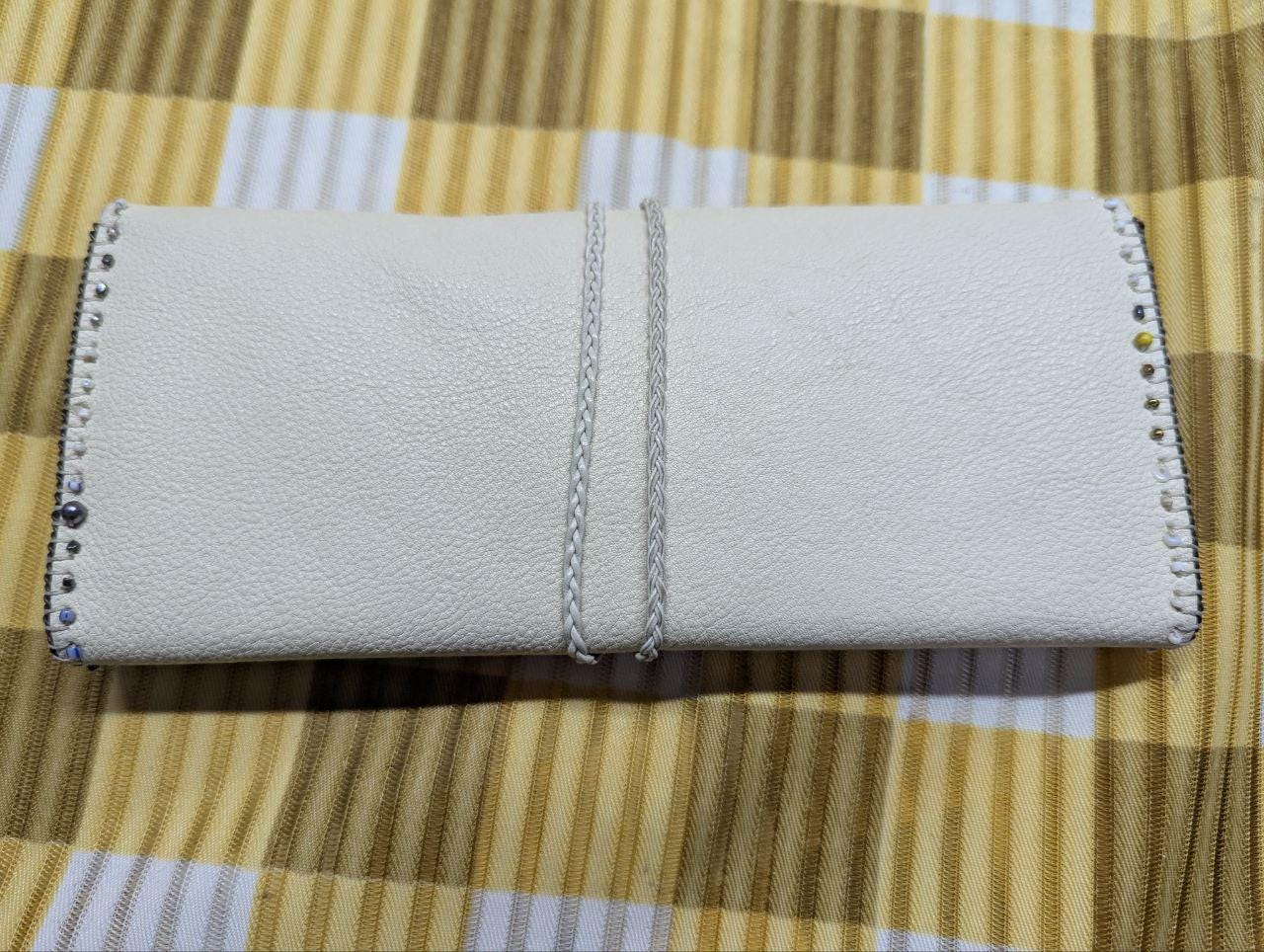 Handmade Lumiere Leather Long Wallet Ivory Brown Minimalist Wallet Genuine Leather Womens Wallet Pre Owned Artisan Made