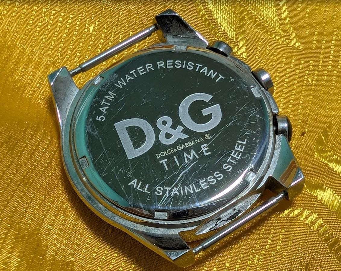 Pre-Owned Dolce Gabbana D&G Time Watch Chronograph Black Dial Mens Watch Stainless Steel Fashion Watch. case 42mm.NEW Battery
