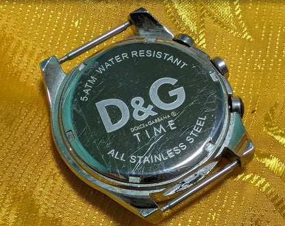 Pre-Owned Dolce Gabbana D&G Time Watch Chronograph Black Dial Mens Watch Stainless Steel Fashion Watch. case 42mm.NEW Battery