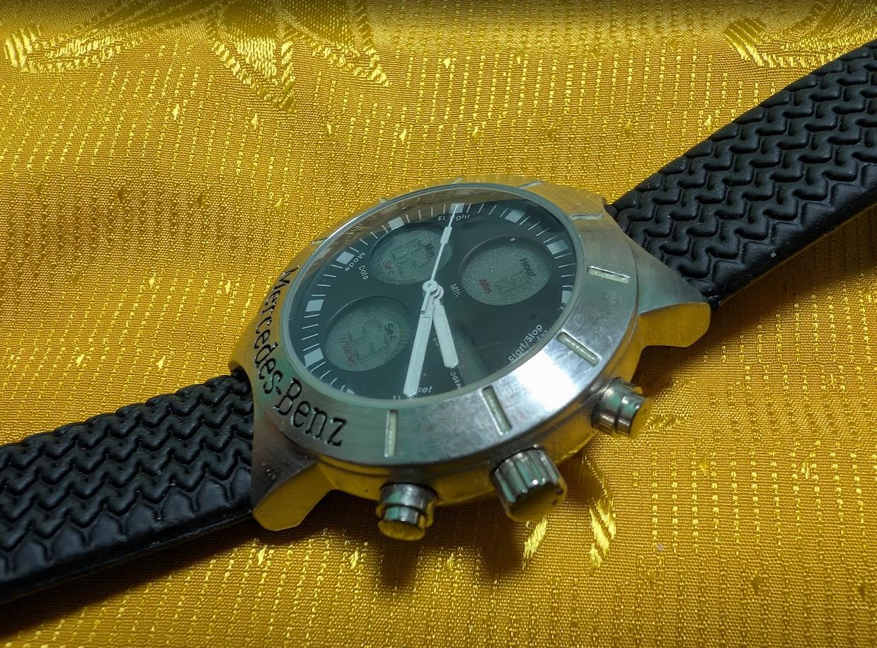 Rare Vintage Pre-Owned Mercedes Benz Ana Digi Quartz Watch 40mm Working Chronograph Style Dual Display Wristwatch