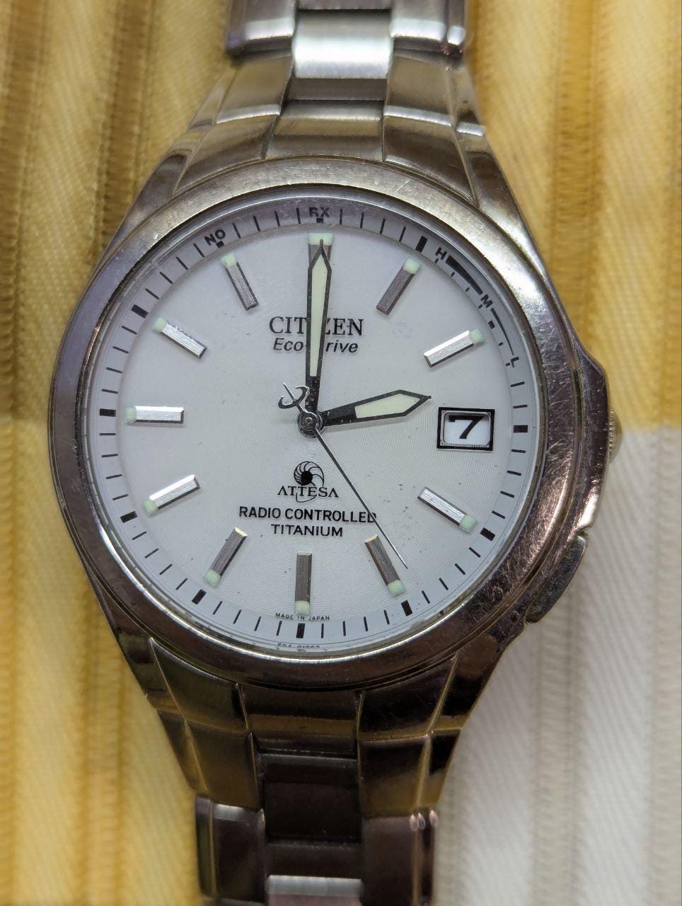 Vintage Pre-Owned Rare Citizen Attesa H410-T003788 Eco-Drive Titanium Radio Controlled Watch Silver Dial JDM Japan