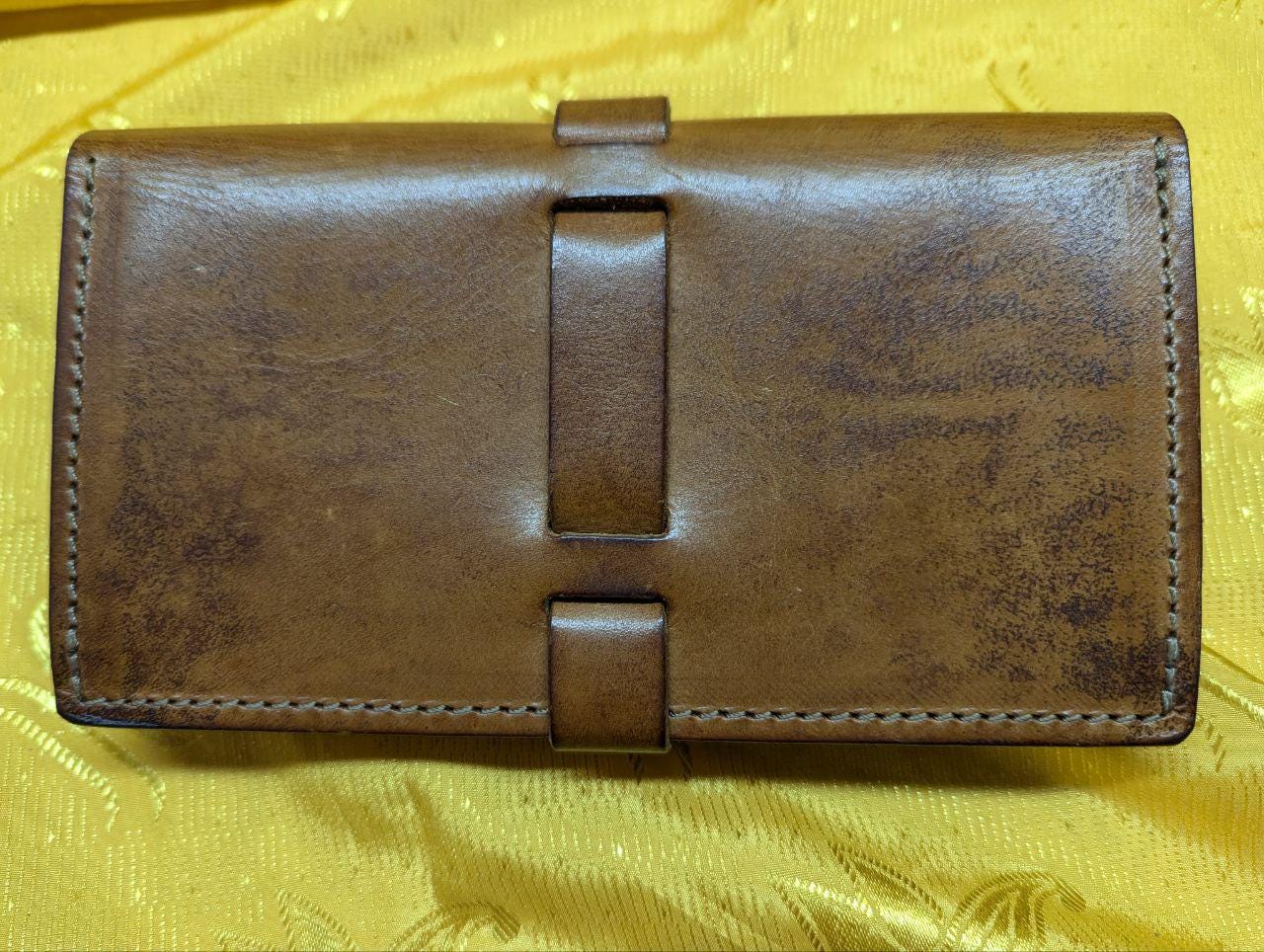 Pre-Owned Ivory Full Grain Leather Long Wallet Men's Handmade Japan