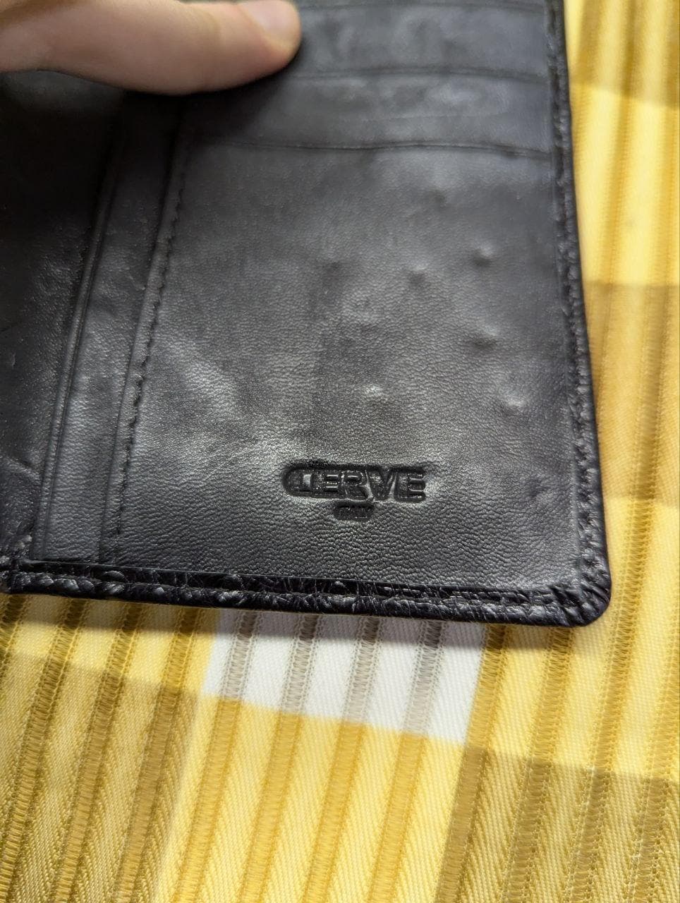 Vintage Pre-Owned Cerve Italy Long Leather Wallet Black Ostrich Embossed Bifold Card Holder Zip Coin Pocket Genuine Leather Wallet