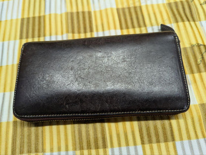 Pre-Owned Ausonia Long Wallet Round Zipper English Bridle Italian Leather Black