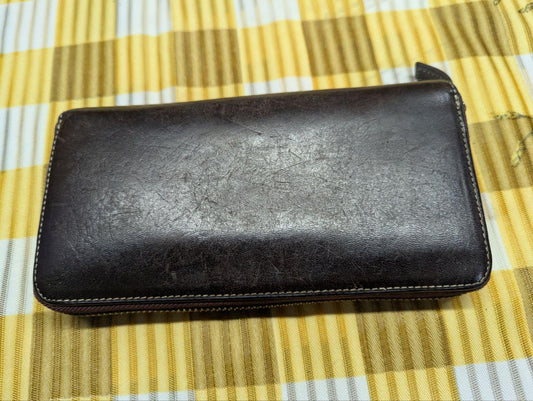 Pre-Owned Ausonia Long Wallet Round Zipper English Bridle Italian Leather Black