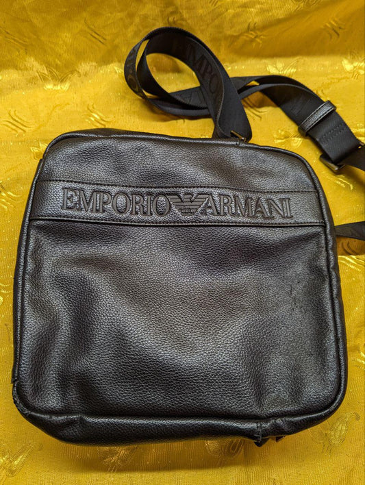 Pre-Owned EMPORIO ARMANI Shoulder Bag Leather Black Men's
