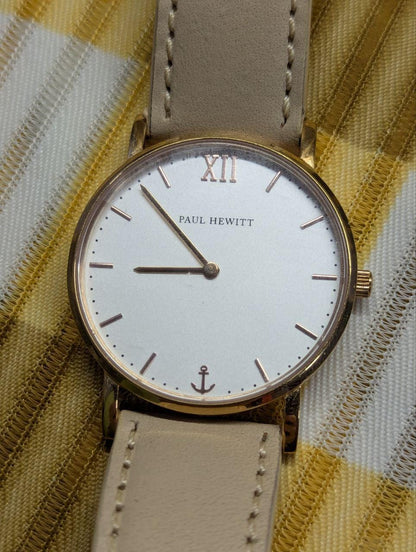 Pre-Owned Paul Hewitt Sailor Line Watch Rose Gold White Dial Leather Strap Womens Watch Authentic