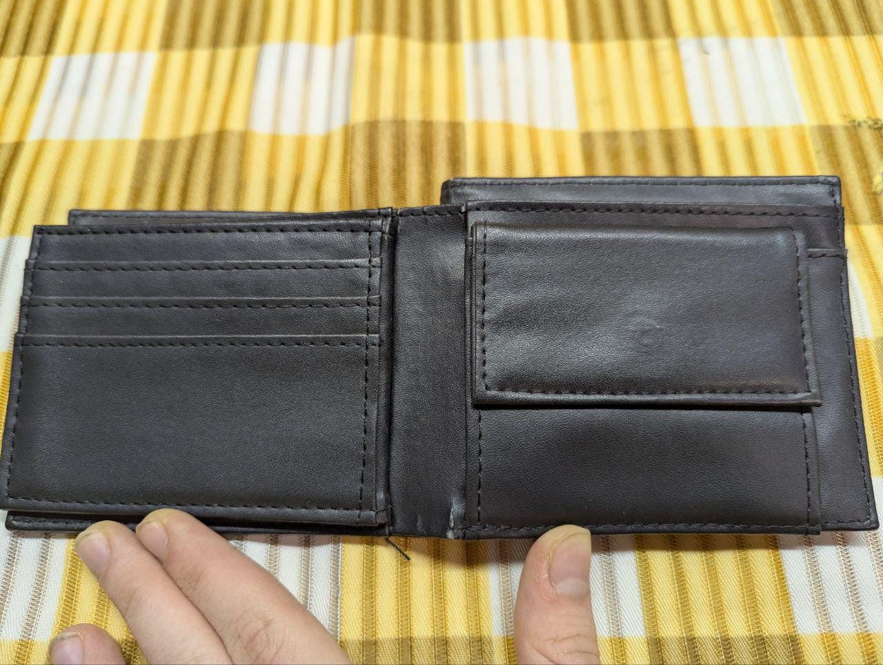 Pre-Owned Trifold Wallet With Coin Case , Black Carbon/ Genuine Leather