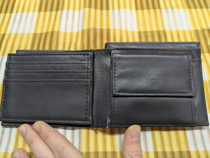 Pre-Owned Trifold Wallet With Coin Case , Black Carbon/ Genuine Leather