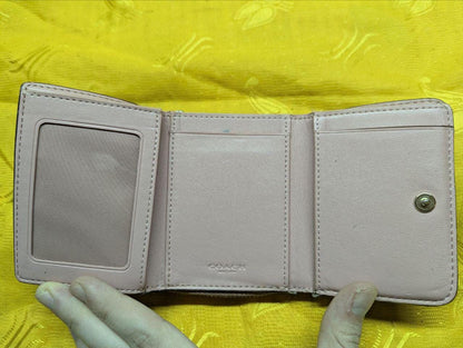 Pre-Owned COACH Small Trifold Wallet Canvas Card Case Coin , Pink