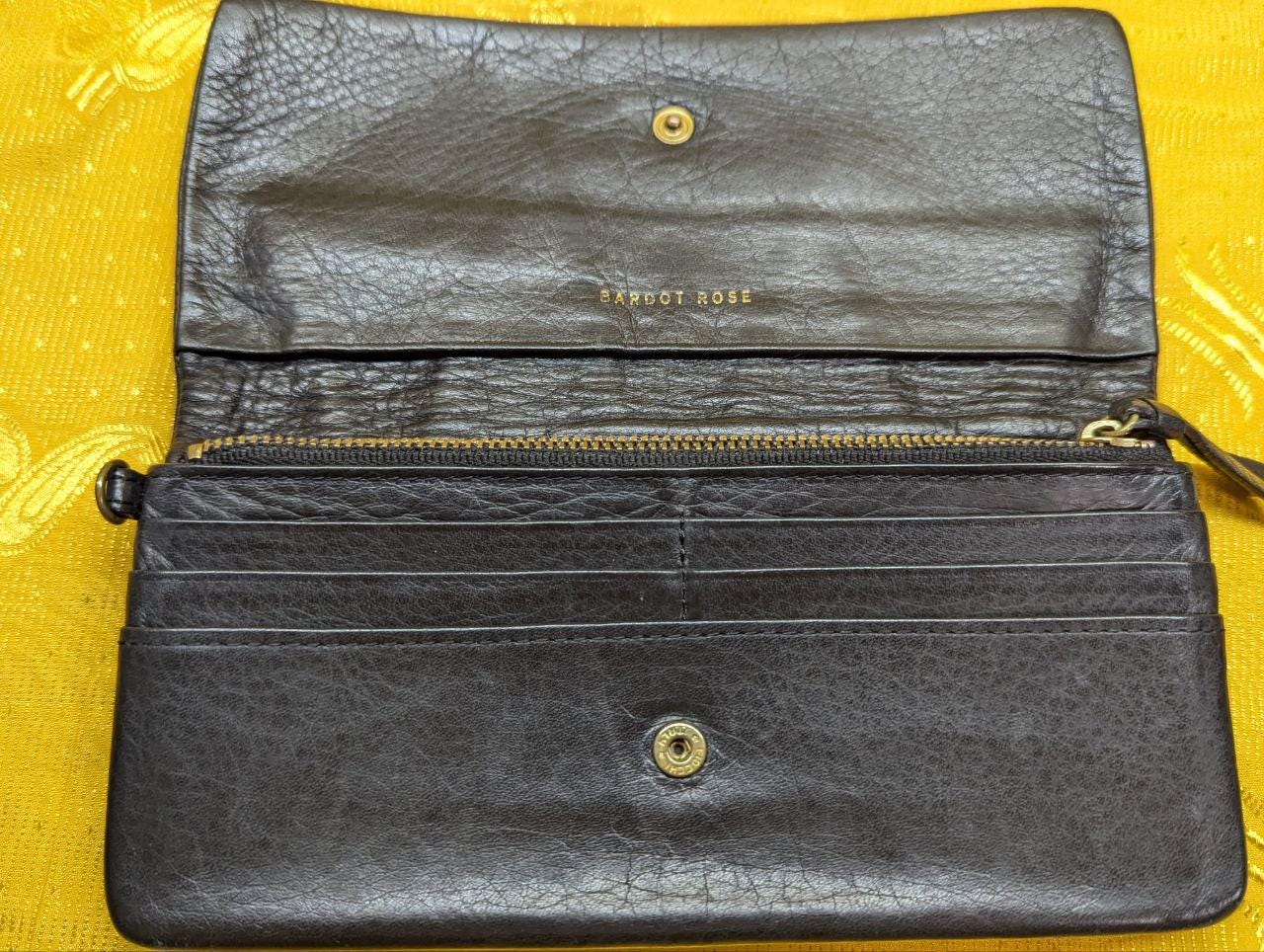 Pre-Owned BARDOT ROSE Long Wallet Black Leather Mens Authentic with box