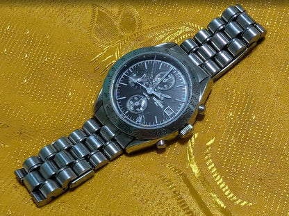 Vintage Pre-Owned Salvecchio Italy Chronograph Quartz Watch 38mm Date Stainless Steel Original Bracelet New Battery Working Rare