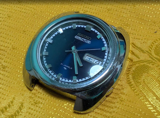Pre-Owned Rare Seiko 5 Actus 7019-7010 Automatic 21 Jewels JDM Blue Dial Barrel Case 41mm Working