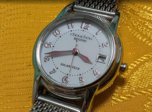 Vintage Pre-Owned Reguno Chouchou Solar-Tech Watch Japan 24mm Ladies Mesh Bracelet Working Elegant Rare