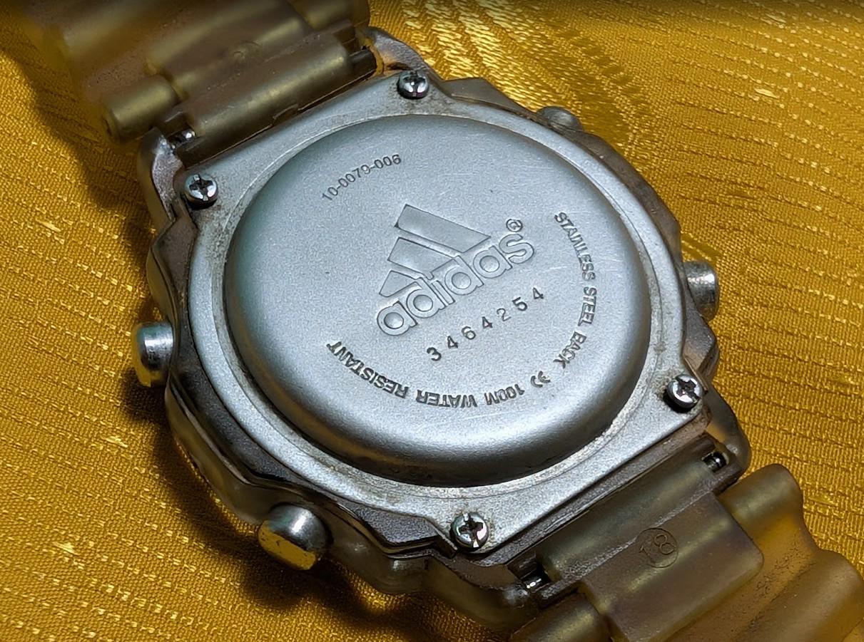 Rare Adidas Vintage Pre-Owned Digital Watch 100M Runner Chronograph Timer 40mm Case Transparent Strap Sport Retro LCD Watch