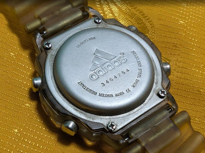 Rare Adidas Vintage Pre-Owned Digital Watch 100M Runner Chronograph Timer 40mm Case Transparent Strap Sport Retro LCD Watch