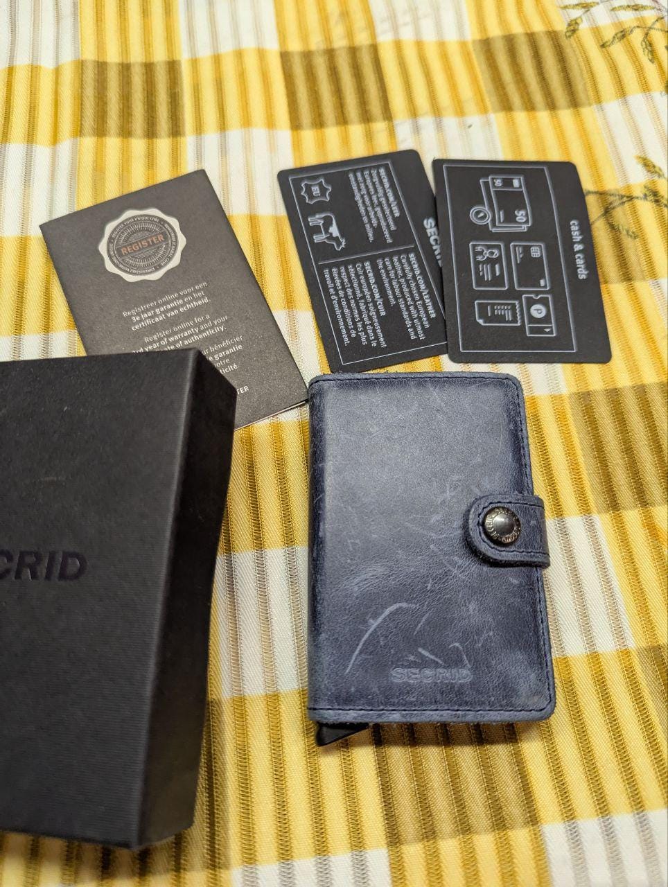 SECRID Mini Wallet Vintage Pre-Owned Blue Genuine Leather, RFID Protection