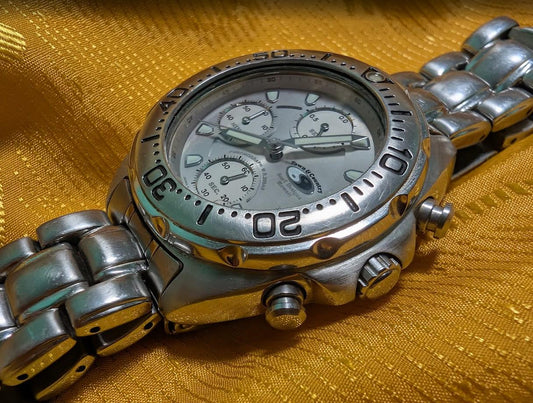Orient Town & Country Chronograph TP04-00 CA Vintage Pre-Owned Diver Style Watch 20BAR Stainless Steel Japan.CASE 40mm.New Battery