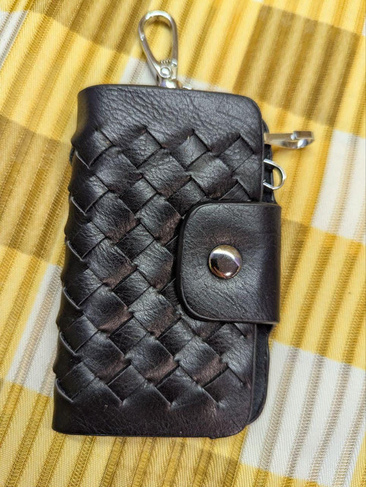 Pre-Owned Compact woven leather key holder with suede for 6 keys