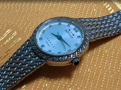 Vintage Pre-Owned Swiss Horn Five Star 092 Ladies Watch Swiss Made Silver Dial Mesh Bracelet Working 23mm Elegant Dress Watch