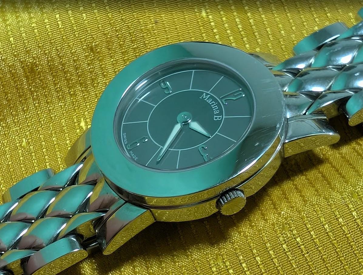 Pre-Owned Rare Marina B 3426 Swiss Made Women's Watch 27mm 6 Jewels Quartz Original Box Extra Bracelet Links New Battery Working