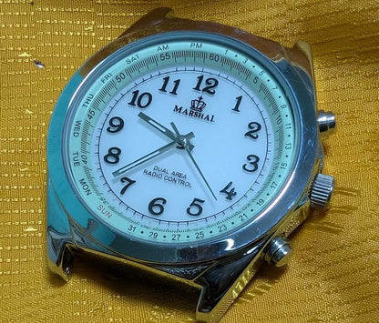 Marshal Dual Area Radio Control Watch Quartz Japan Vintage Pre-Owned Multi Timezone. Pilot style.Classic Retro Men's Watch .CASE 39mm. NEW Battery.