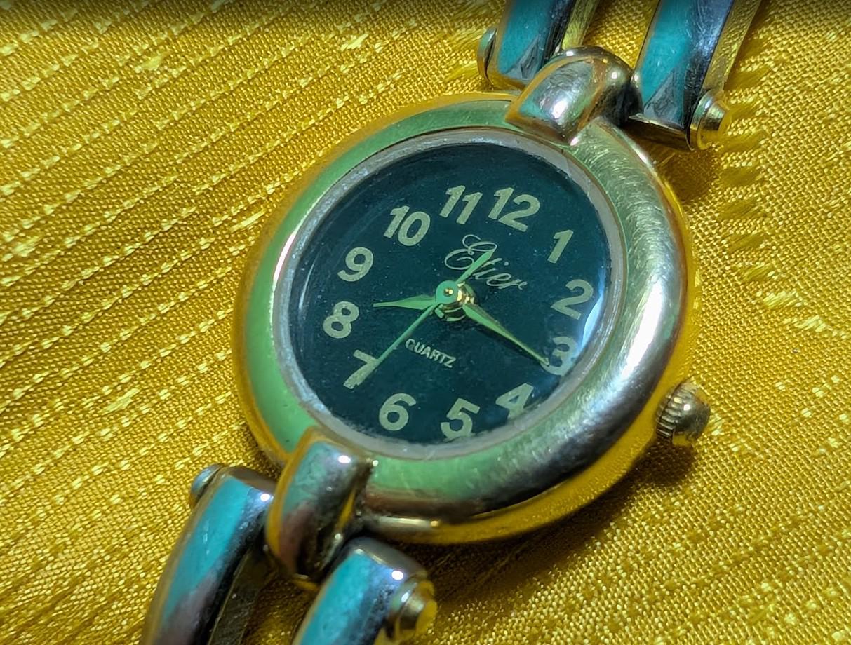 Vintage Pre-Owned Etier Women Watch Bracelet 24mm Quartz Ladies Two Tone Jewelry Watch Retro 1990s Dainty Wristwatch. New Battery Working